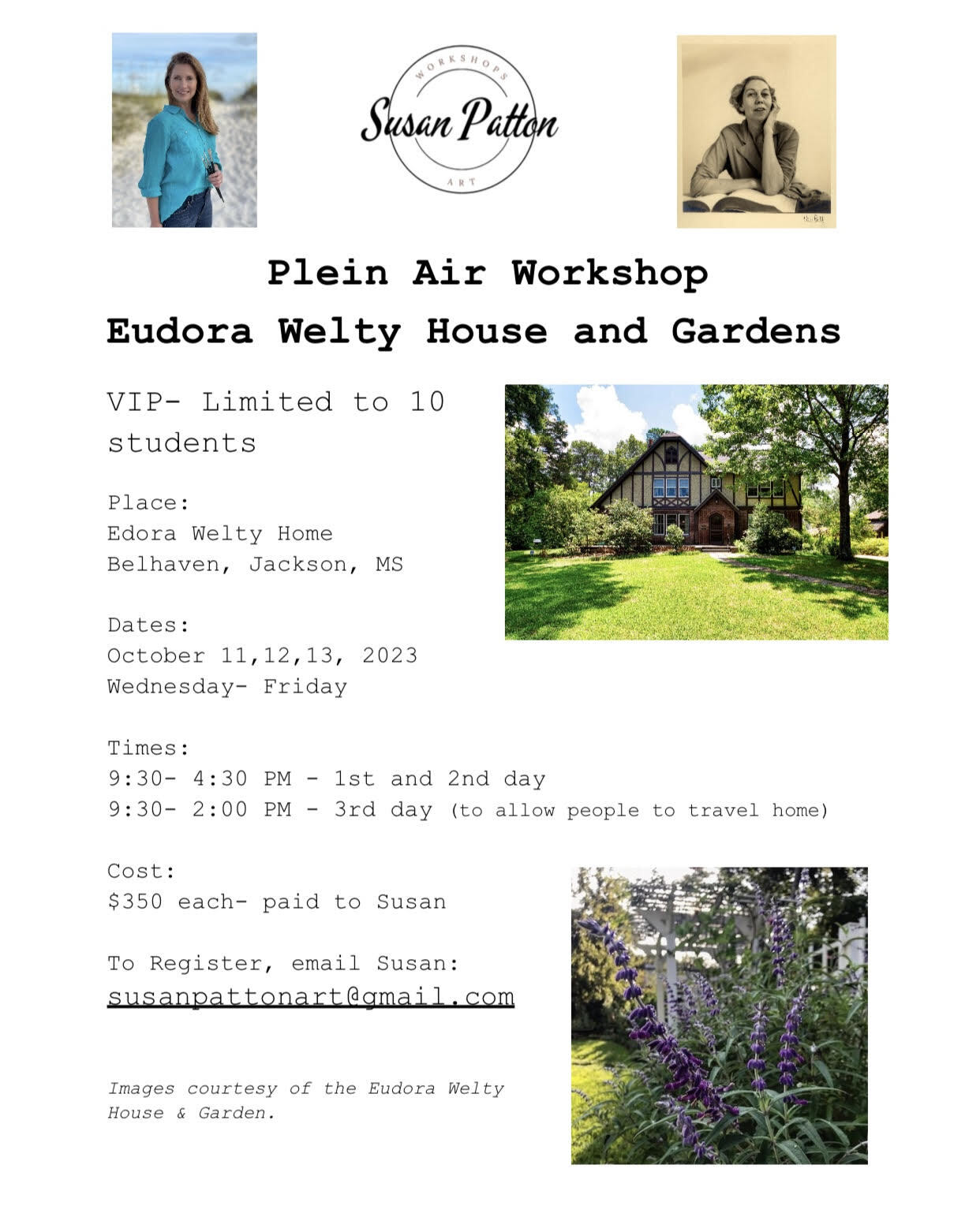 Invitation to Plein Air Oil Painting Workshop at Eudora Welty House & Garden with Instructor Susan Patton