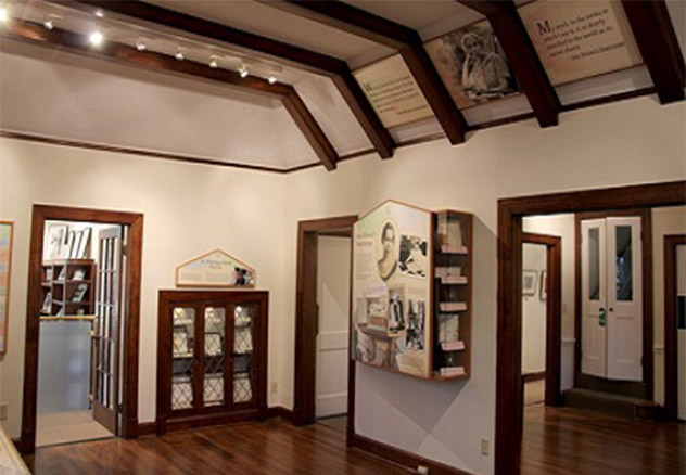  Exhibits on Welty’s life are displayed from floor to ceiling inside the Education and Visitors Center museum at the Eudora Welty House & Garden.